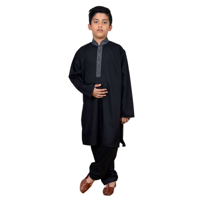 BLACK POLYESTER READY MADE BOYS WEAR SHALWAR KAMEEZ